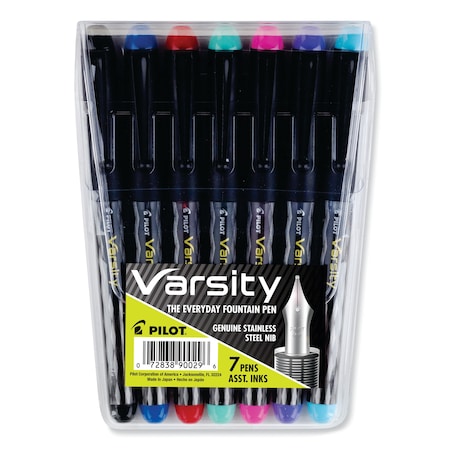 Pilot Varsity Fountain Pen, Medium 1 mm, Assorted Ink and Barrel Colors, PK7 72838
